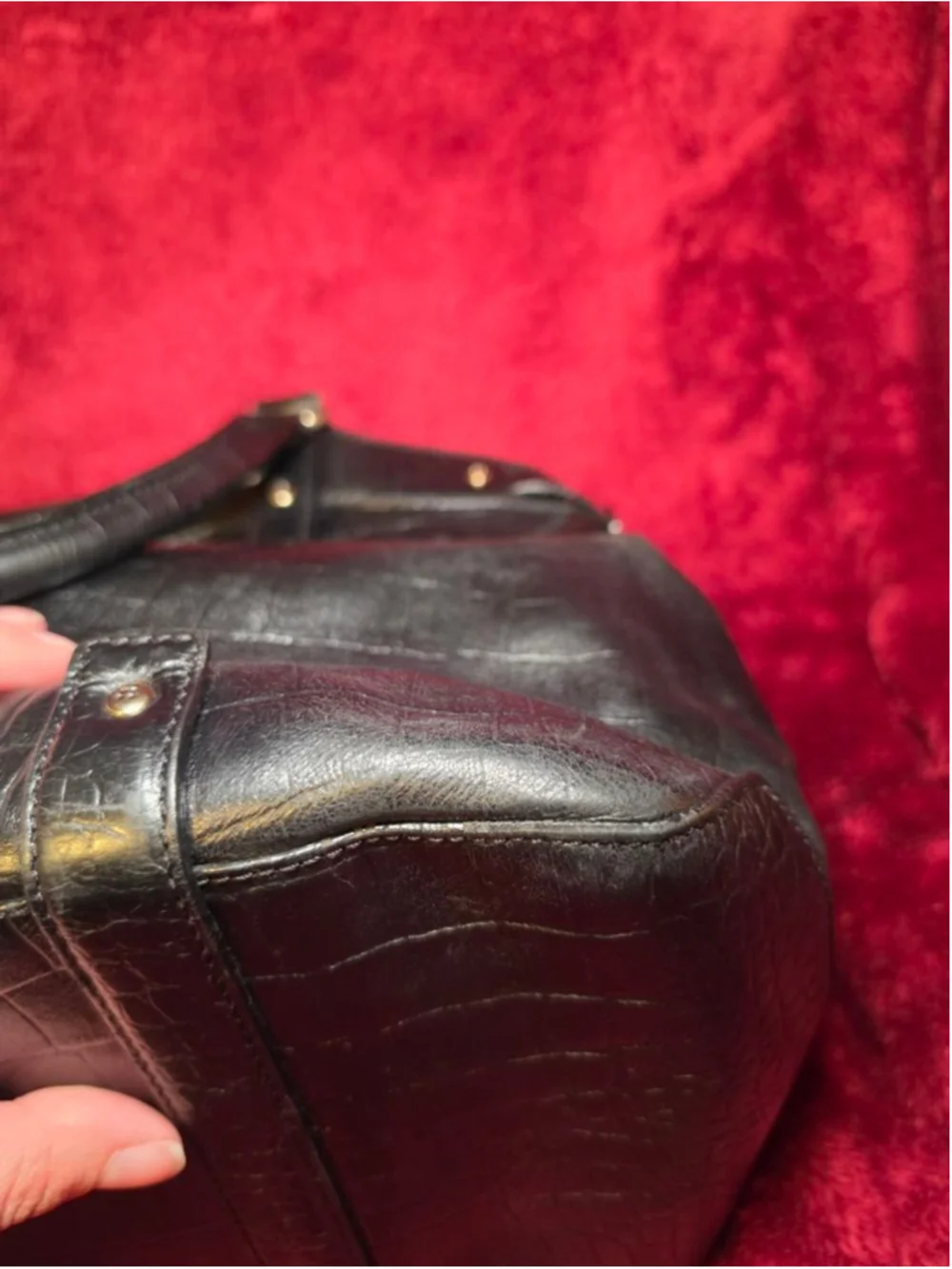 Kate Spade Black Croc Embossed Leather Large Tote Bag